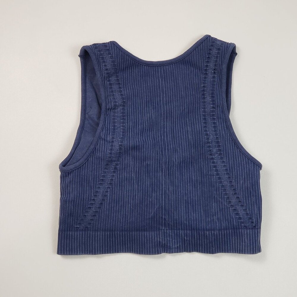 Spiritual Gangster Seamless Ribbed V-Neck Crop Bralette Womens M/L Deep Sea Blue - Picture 4 of 16